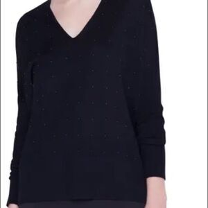 Akris punto 6 nwot studded v neck merino wool black sweater